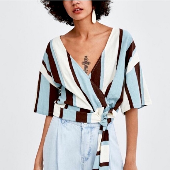 Zara Tops - Zara Striped 70s Wrap Top Sz. Small *BLOGGER FAVOURITE*